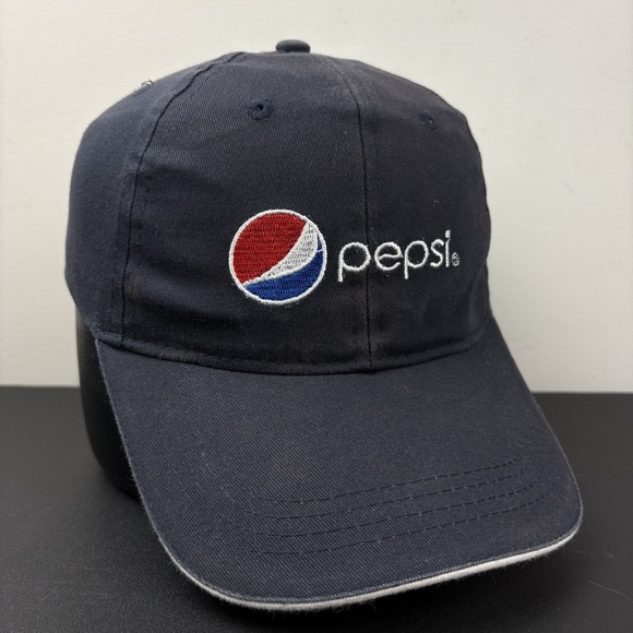 Pepsi Other - Vintage Pepsi Hat Navy Blue White Sandwich Brim Embroidered Globe Logo Strapback